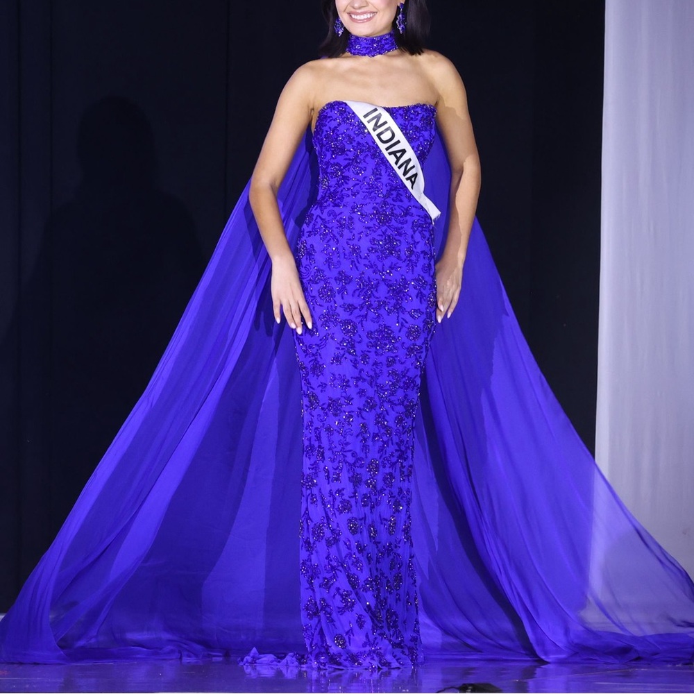 Crossover Ashley Lauren Couture Pageant Gown with cape